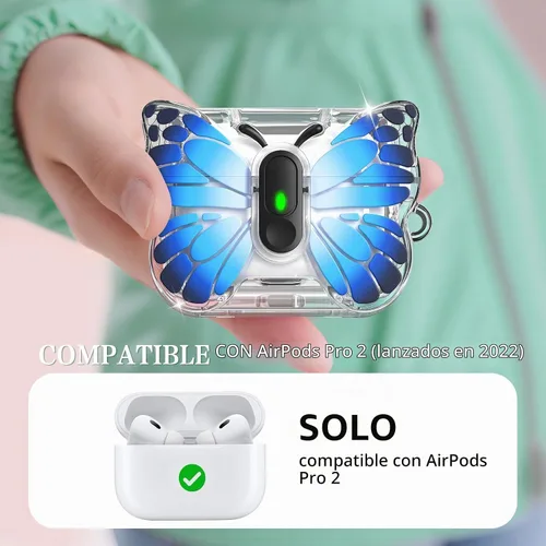 Vista 7 de R-fun Funda para AirPods Pro 2 Butterfly Artistry - Tapa desplegable automática y función de soporte, protección de grado militar de 360°