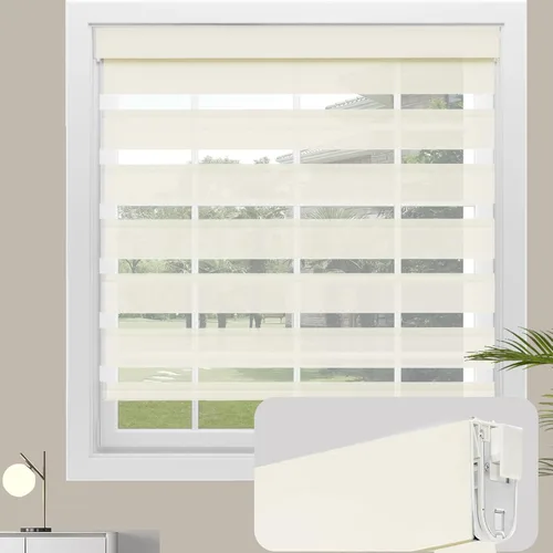 Vista 27 de Changshade - Persianas enrollables sin cordones de cebra de tamaño personalizado para ventana, cortinas enrollables de doble capa con filtro de luz