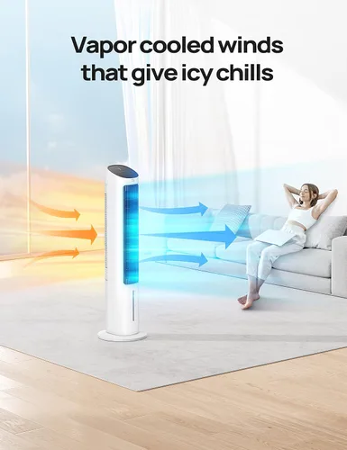 Vista 3 de Dreo Enfriador de aire evaporativo, ventiladores de enfriamiento de 40 pulgadas que soplan aire frío, actualización 2023 con ventiladores oscilantes