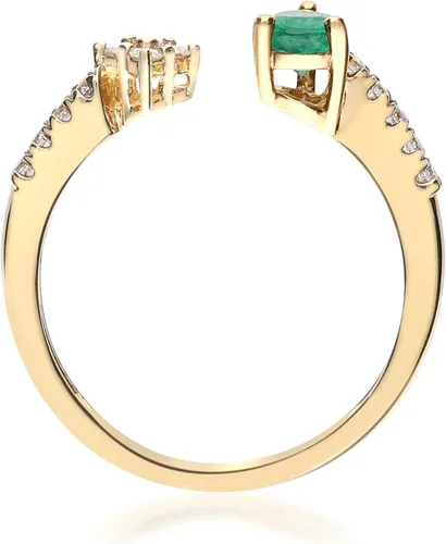 Vista 3 de Gin & Grace Anillo de esmeralda natural de Zambia de oro amarillo de 10 quilates con diamantes para mujer. Joyería hecha a mano