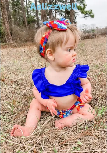 Vista 2 de Aalizzwell Traje de baño de bikini para bebé niña con diadema