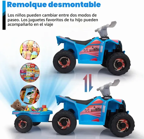 Vista 2 de TOBBI - Coche eléctrico para niños ATV 4 ruedas con remolque y música 6V Azul