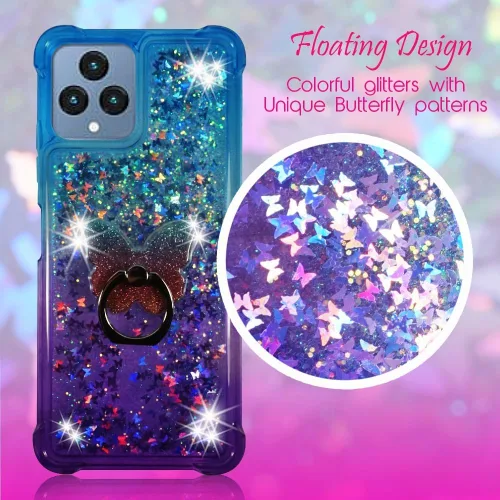 Vista 2 de Zase Funda transparente para teléfono T-Mobile Metro REVVL 6X 5G / REVVL 6 con purpurina líquida brillante linda mariposa flotante 3D a prueba