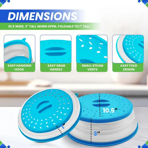 Vista 3 de Cubierta para salpicaduras de microondas de 10.5 pulgadas, cubierta plegable de silicona para salpicaduras de alimentos, cubre el plato y el plato