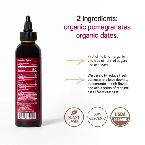 Vista 3 de Just Date Syrup Sólo jarabe de granada: melaza de granada orgánica Una botella de compresión de 8,8 oz I Low-Glycemic, Vegan, Paleo