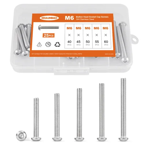 Vista 21 de Tornillos de cabeza de botón M3 x 4 mm, 6 mm, 8 mm, 10 mm, 12 mm, tornillos de cabeza de botón, acero inoxidable 304, totalmente roscado, unidad
