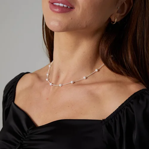 Vista 2 de VENOCO Delicados collares de perlas para mujer, chapados en oro de 14 quilates, collar de cadena de perlas ajustables, delicado hecho a mano