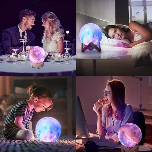 Vista 3 de CPLA Lámpara de luna galaxia actualizada, 128 colores, luz nocturna 3D, regalos para niñas, niños y mujeres, cumpleaños, control remoto y táctil