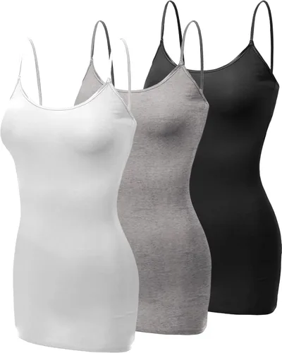 Vista 341 de Emmalise Camisola larga casual básica para mujer, con tirantes ajustables, top en capas