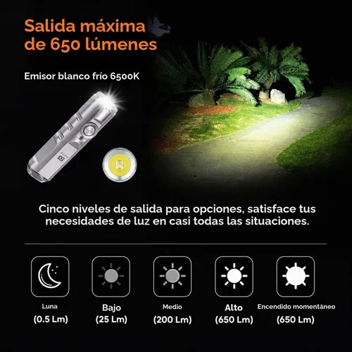 Vista 9 de RovyVon Aurora A2 G4 - Linterna de llavero brillante USB C recargable EDC, linterna de 650 lúmenes con clip magnético pequeño, función de bloqueo
