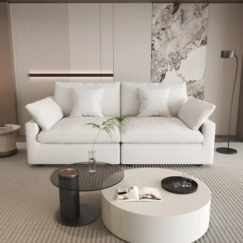 Vista 12 de WJShome Sofá Seccional Cloud Couch de 83 pulgadas para sala de estar, sofá seccional modular relleno de plumón, sofás en forma de L con otomana