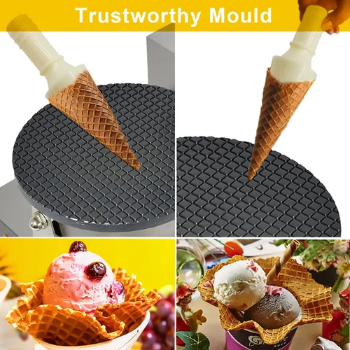 Vista 9 de Máquina eléctrica de cono de helado, máquina comercial de cono de gofres de 110 V para el hogar, con control de temperatura y tiempo LED