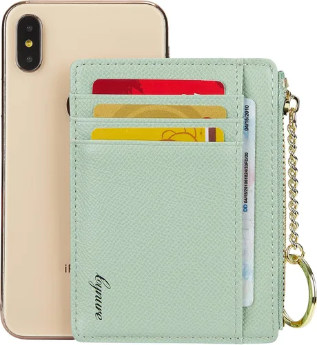 Vista 5 de Tarjetero delgado minimalista para mujer, monedero, monedero, llavero con bolsillo frontal con ventana de identificación