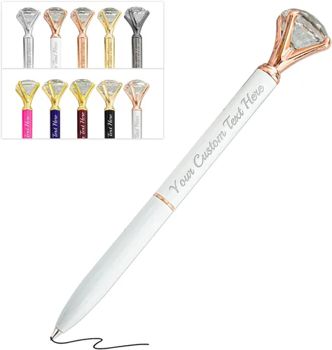 Vista 26 de Bolígrafos de diamante con cristal personalizado con nombre grabado a granel, bolígrafos de metal personalizados, bolígrafos de tinta negra, regalo