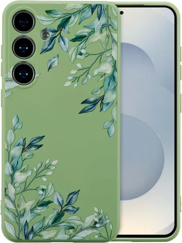 Vista 21 de RALEAVO Funda para Samsung Galaxy S24 Plus, bonita funda de silicona floral Verde/Rama Floral