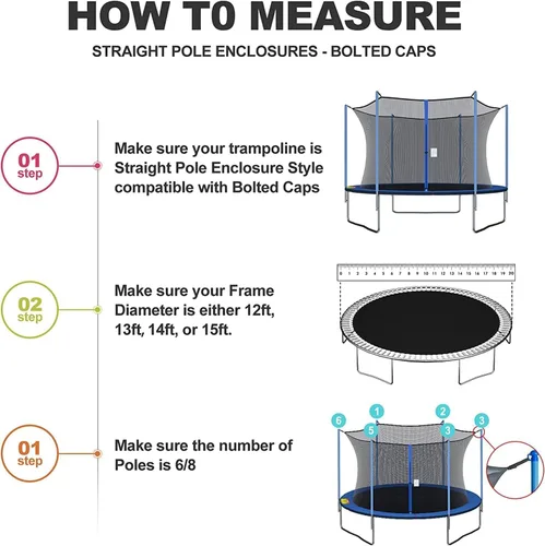 Vista 5 de Cliselda Trampoline Replacement Safety Net for 6 Straight Poles Round Frame Trampolines, Breathable and Weather-Resistant, with Adjustable Straps