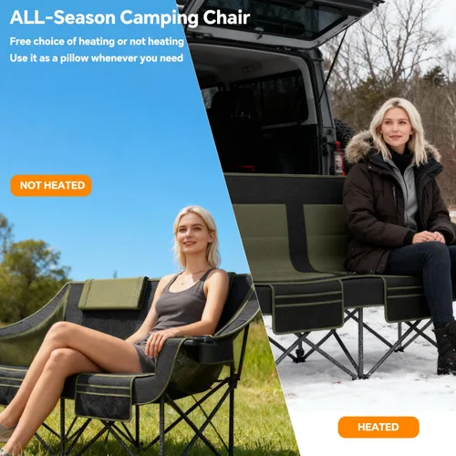 Vista 3 de SHIJING Silla de camping doble con calefacción, silla de sofá biplaza portátil con calefacción para deportes al aire libre, sillas plegables