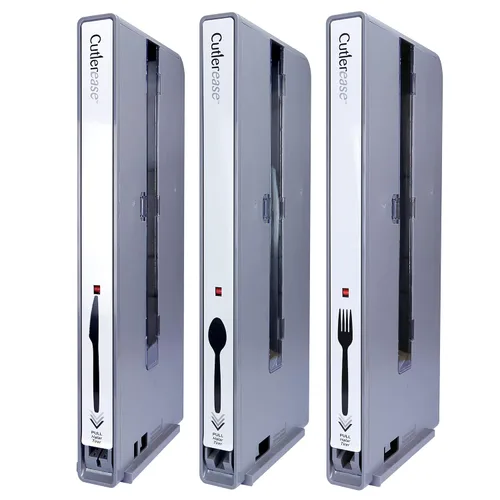 Vista 3 de WNA Cutlerease® Starter Pack - Dispensador higiénico de cubiertos - Tenedor, cuchillo, cuchara gris grande