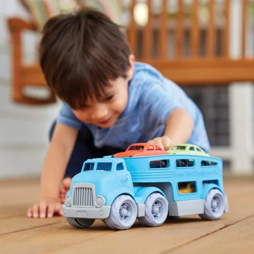 Vista 2 de Green Toys, set de juguete, transportador de vehículos, azul