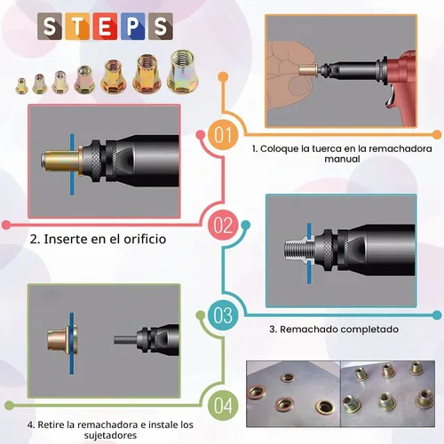 Vista 5 de Glarks Juego de 60 tuercas de remache de brida de cuerpo hexagonal M6 de acero al carbono chapadas en zinc, cabeza plana roscada, tuerca