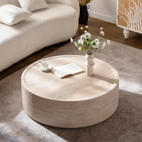 Vista 29 de kevinplus ø22'' Marble Top Side Table Round Circle Fluted End Table for Living Room, Modern Luxurious Wood Frame & Brushed Gold Metal Base, No
