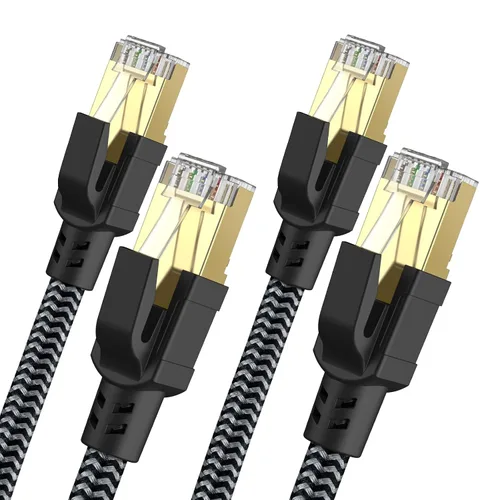 Vista 8 de Cable Ethernet Cat 8 de 1 pie, cable de internet trenzado de alta velocidad cable de red con conector RJ45 chapado en oro de 40 Gbps 2000 Mhz, cable