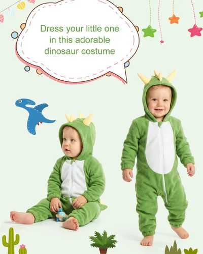 Vista 4 de ALVA Disfraces de animales para bebé con capucha, traje de mameluco Pequeño dragón volador-verde