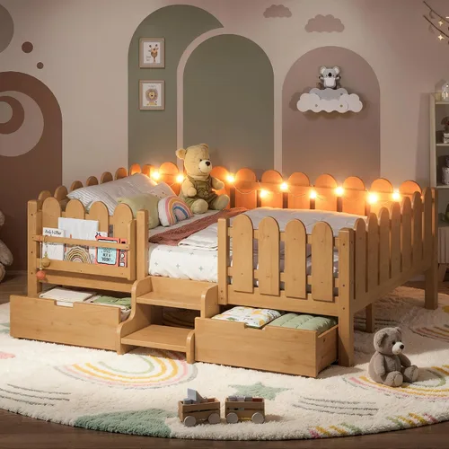 Vista 30 de Bellemave Cama Montessori completa con escaleras y cajones de Escaleras marrones