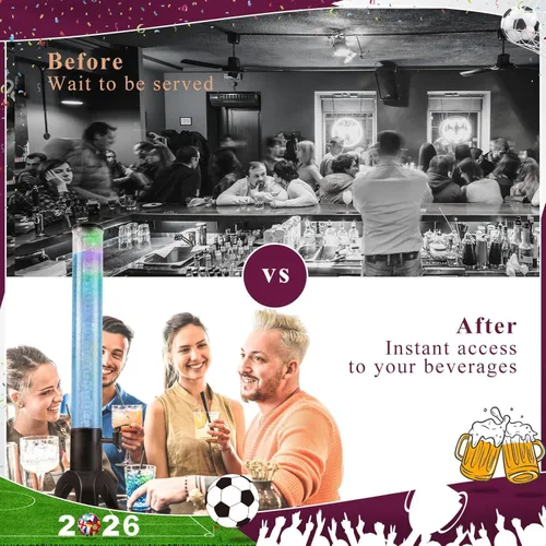 Vista 2 de Torre de bebidas, dispensador de torre de mimosa de 3 litros con tubo de hielo y luz LED, dispensador de cerveza de mesa de 3.17 cuartos de galón