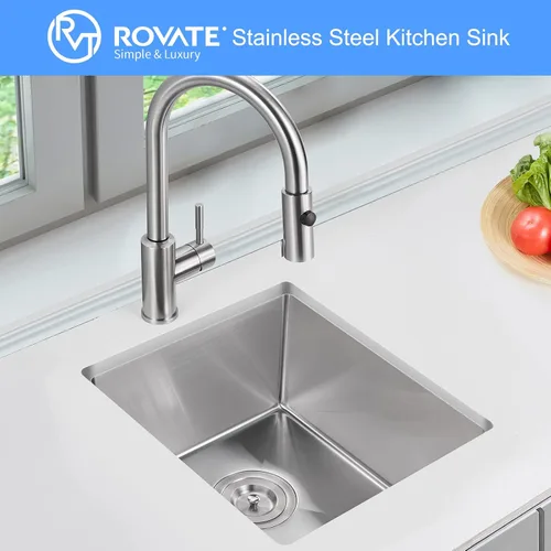 Vista 2 de ROVATE - Fregadero de barra o fregadero de cocina de 13 x 15 pulgadas, hecho a mano, de acero inoxidable T-304 de un solo tazón