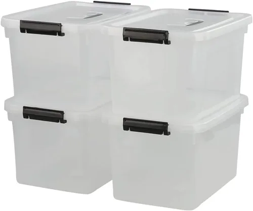 Vista 7 de Caja de almacenamiento de plástico de 10 litros, paquete de 4 contenedores de almacenamiento con cierre transparente con tapas