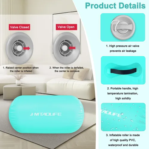 Vista 2 de Gymnastics Air Roller Air Barrel, Inflatable Tumble Roller Mat, Air Roller Gymnastics Barrel Kids Back Somersault Backbend Trainer for Yoga Training