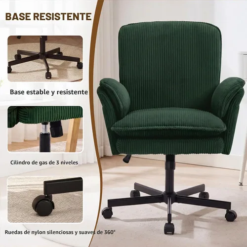 Vista 7 de Silla Criss Cross con ruedas y reposabrazos, cómoda silla de escritorio Verde