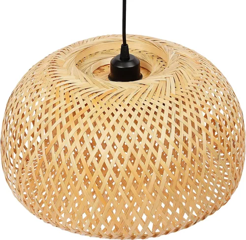 Vista 8 de Lámpara colgante de bambú tejida a mano, lámpara de ratán de una sola luz, tejido de madera natural, accesorio colgante de techo con cable ajustable