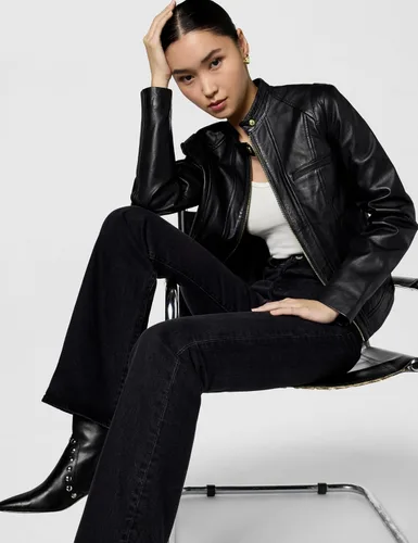 Vista 2 de Cole Haan womens Zip Front Fully Lined Leather Coat
