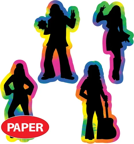 Vista 3 de Beistle Siluetas hippie de los años 60, 8 unidades – Recortes psicodélicos grandes con contornos retro de teñido anudado para fiestas geniales