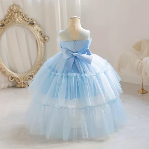 Vista 3 de Miipat Vestido de niña de flores para bebé, boda, fiesta, tul, princesa, vestido de baile, vestido formal con lazo para la cabeza