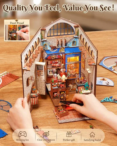 Vista 7 de Rolife Kit de rincón de libros rompecabezas de madera 3D DIY casa