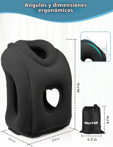 Vista 6 de Maliton Almohada inflable de viaje para avión para dormir cómodamente y aliviar el dolor de cuello y hombro, almohada inflable para la cabeza