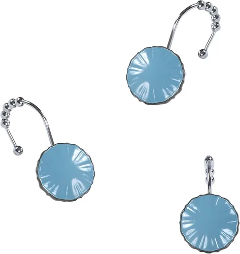 Vista 3 de Hanakotoba - Ganchos decorativos azules para cortina de ducha, diseño de bolas de anillo enrollable, ganchos para cortinas de baño, juego de 12