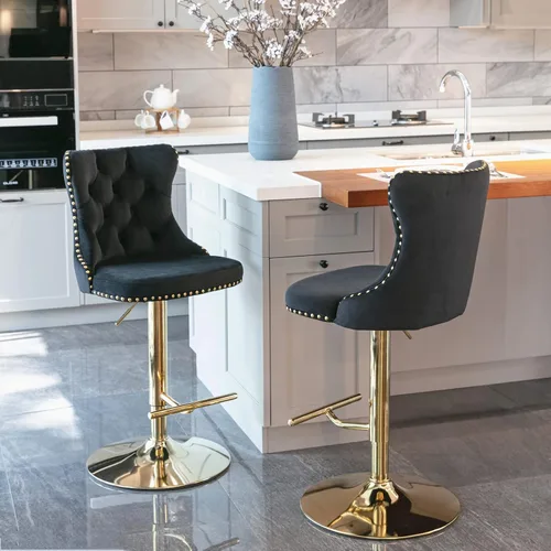 Vista 12 de Polibi Taburetes de bar giratorios, 2 piezas, altura del asiento ajustable de 25 a 33 pulgadas, sillas de bar tapizadas modernas con botón copetudo