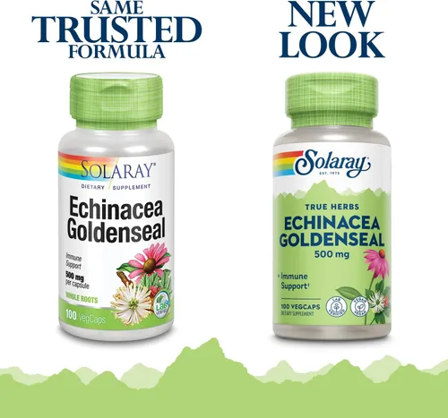 Vista 2 de SOLARAY Suplemento de raíz de equinácea y raíz de sello de oro, 500 mg por porción, sin OMG, vegano y verificado en laboratorio, 100 cápsulas