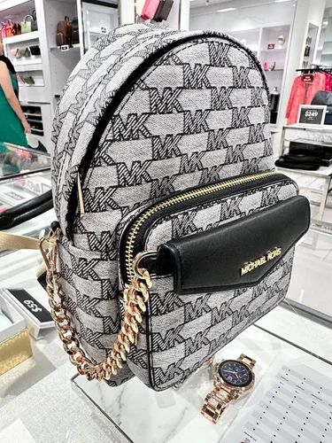 Vista 4 de Michael Kors Maisie XS 2IN1 Mochila Cartera Bolso Jacquard Cuero Negro