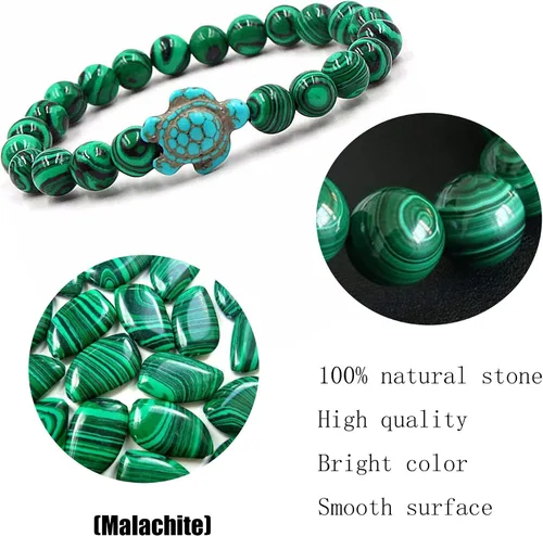 Vista 6 de Pulseras de tortuga marina oceánica, joyería de playa para mujeres y hombres, 0.315 pulgadas (0.315 in) de piedra natural, pulsera elástica