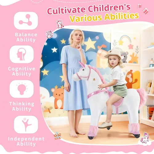 Vista 4 de Juguete de montar unicornio Pipleo para niños de 4 a 9 años, juguete de montar unicornio, animal de peluche mecánico de unicornio, sin batería ni