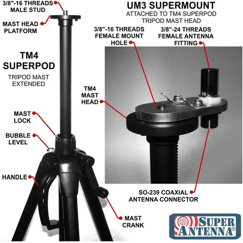 Vista 3 de TM4 SuperPod Trípode Portátil Grande para MP1 SuperWhip HAM Radio Amateur CB