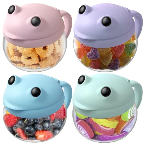 Vista 8 de SELEWARE Paquete de 2 vasos antiderrames para niños pequeños, atrapa aperitivos a prueba de derrames, con asa, Tritan y silicona sin BPA, contenedor
