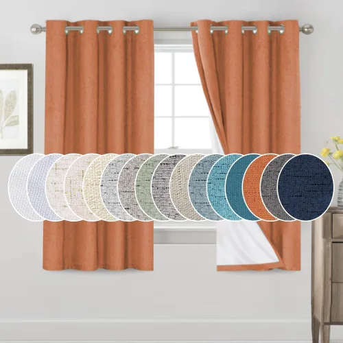 Vista 82 de Cortinas con textura de lino 100% opacas de 64 pulgadas de largo, juego de 2 paneles de cortinas de lino opacas con forro aislante térmico que Arena