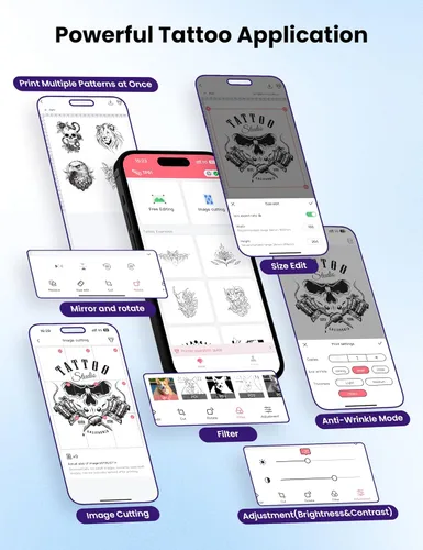 Vista 8 de Phomemo Impresora de plantillas de tatuaje actualizada, TP81 impresora de tatuaje Bluetooth con 10 piezas de papel de transferencia, compatible
