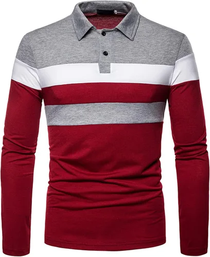 Vista 2 de MorwenVeo Camisas polo de moda para hombre camisas de golf de manga larga camisas de algodón con bloques